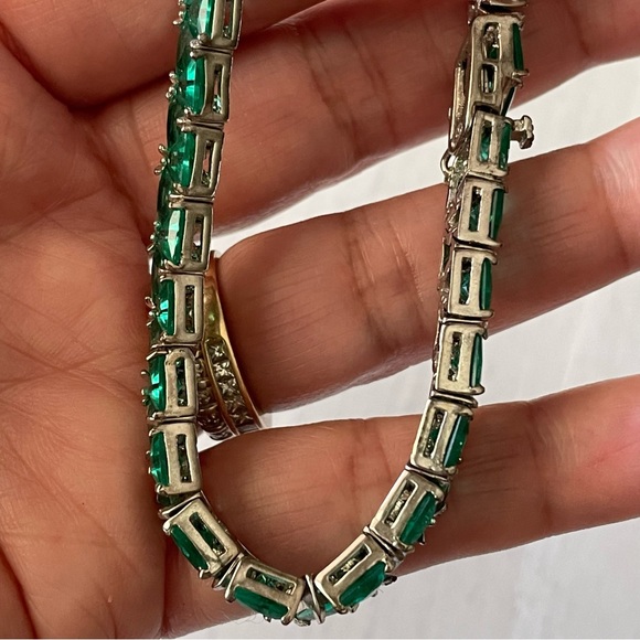 Green Silver Tennis 925 bracelet, bling chunky tennis bracelet, fancy fashion - Picture 4 of 8